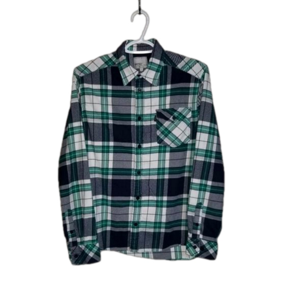 WESC Long Sleeve Button Up Flannel Label Reads Size Medium